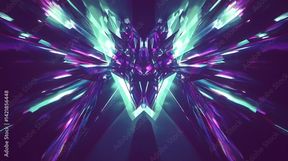 Wall mural ethereal purple and green abstract design representing cosmic gravity distortions and illuminations 