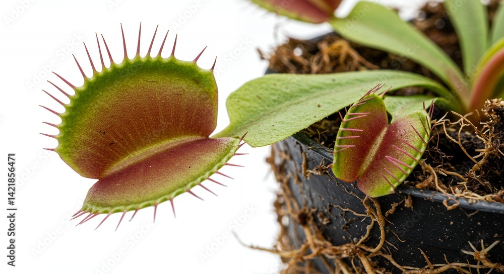 Poster detailed botanical close up of venus flytrap dionaea muscipula showing trap mechanism and root syste