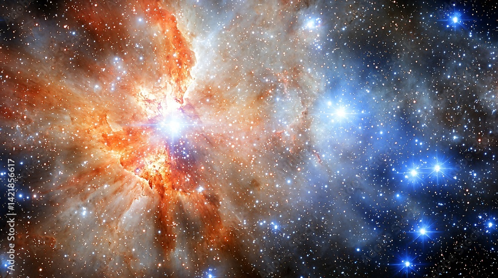 Poster stunning nebula in the sky captured amidst hidden star systems and atmospheric fog creating a mystic