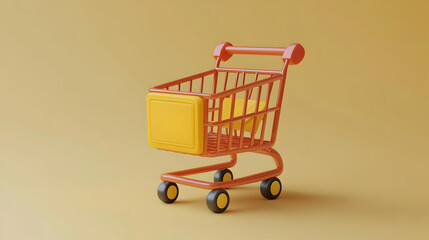 Orange and Yellow 3D Rendered Shopping Cart on Yellow Background