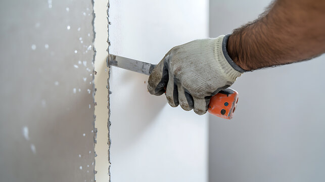 Construction Worker Using Tool to Cut Wall