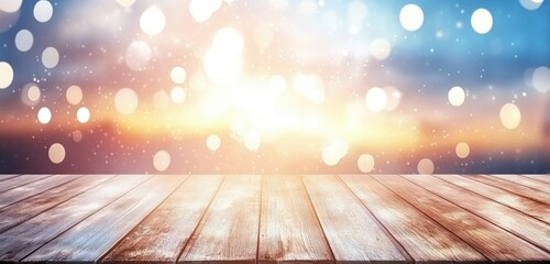Wooden surface with bokeh background