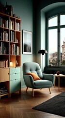 Cozy reading nook with built-in bookshelves