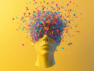 Creative representation of a human head filled with colorful light bulbs symbolizing ideas and inspiration