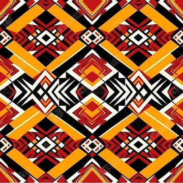 Geometric Abstract Pattern: Vibrant, eye-catching geometric pattern in a kaleidoscope of reds, oranges, blacks and whites, offering a dynamic visual statement for any project.