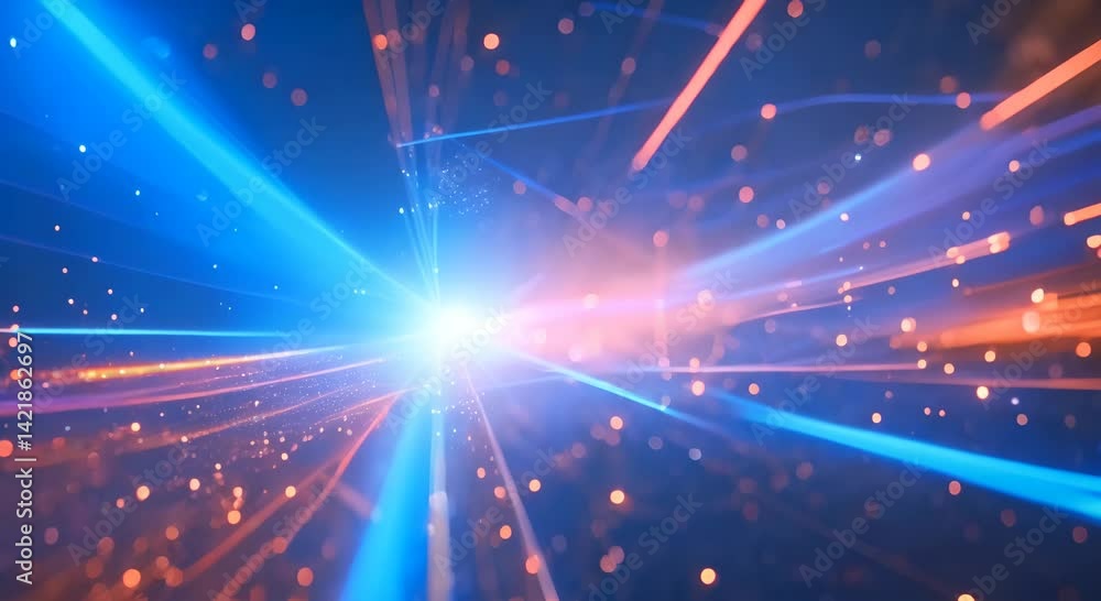 Poster abstract digital network background with blue orange glowing lines and particles technology motion b