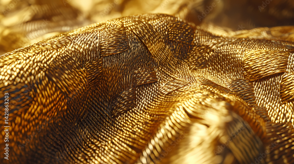 Wall mural macro view of golden fabric showing detailed weave texture. luminous weft. illustration