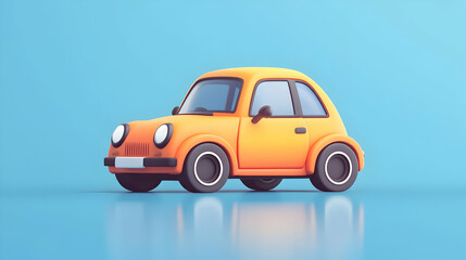Fototapeta premium Orange Low Poly Cartoon Car on Blue Background