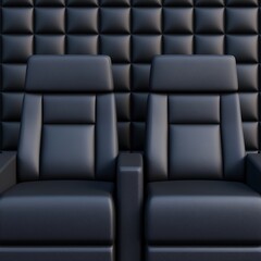 Obraz premium Elegant Black Seats with Padded Walls: A Luxurious Seating Arrangement in a Dark-Themed, Comforting Interior Design.
