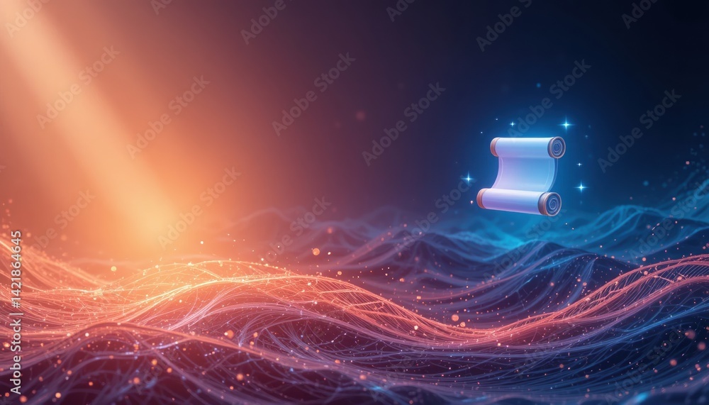 Poster illuminating scroll unveiling secrets of the oceanic waves digital art abstract environment ethereal