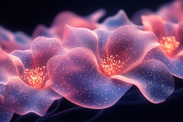 Fototapeta premium Glowing floral arrangement with petals speckled with points of light in shades of blue and pink