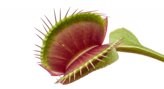 Detailed Botanical Shot of Venus Flytrap Dionaea Muscipula Displaying Trap Mechanism and Roots Isolated on White Background Perfect for Educational Content