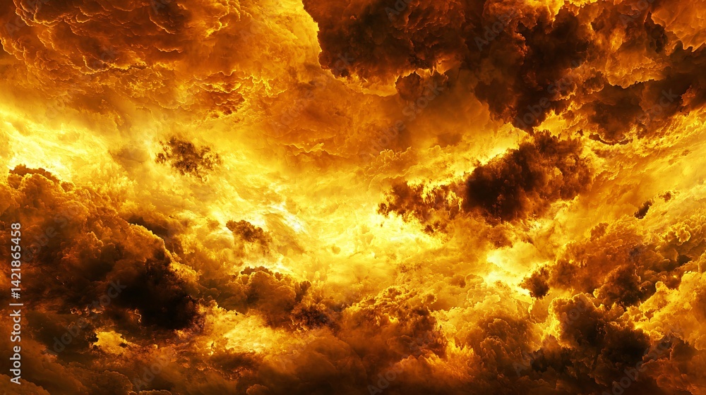 Poster fiery element burning brightly in the sky with a dramatic harsh lighting effect creating an intense 
