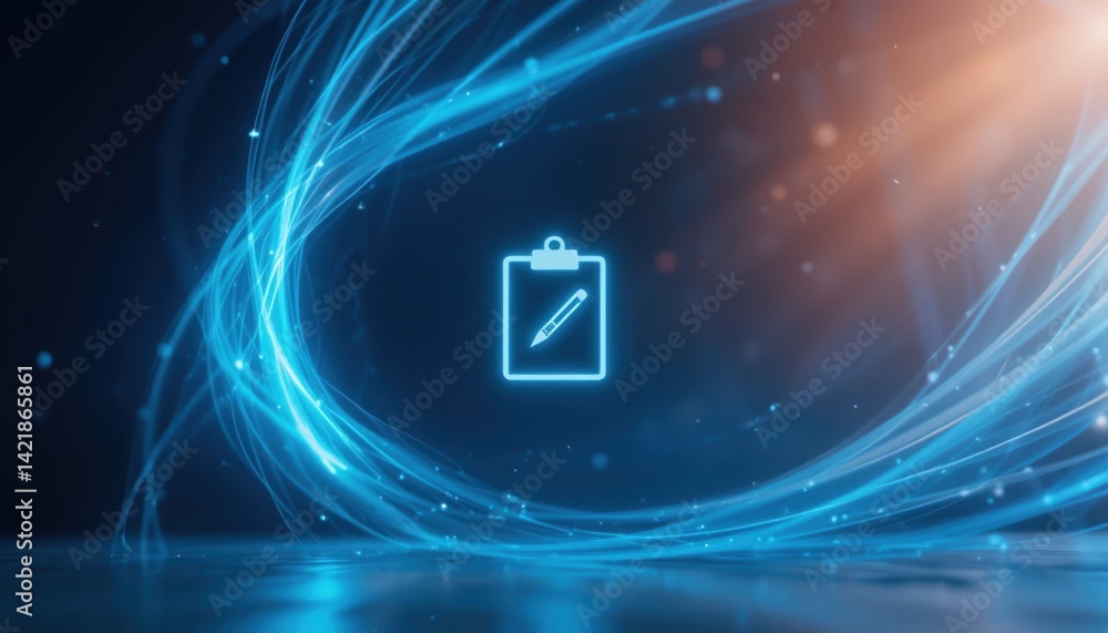 Poster innovative document editing action in a professional office environment with dynamic visual effects