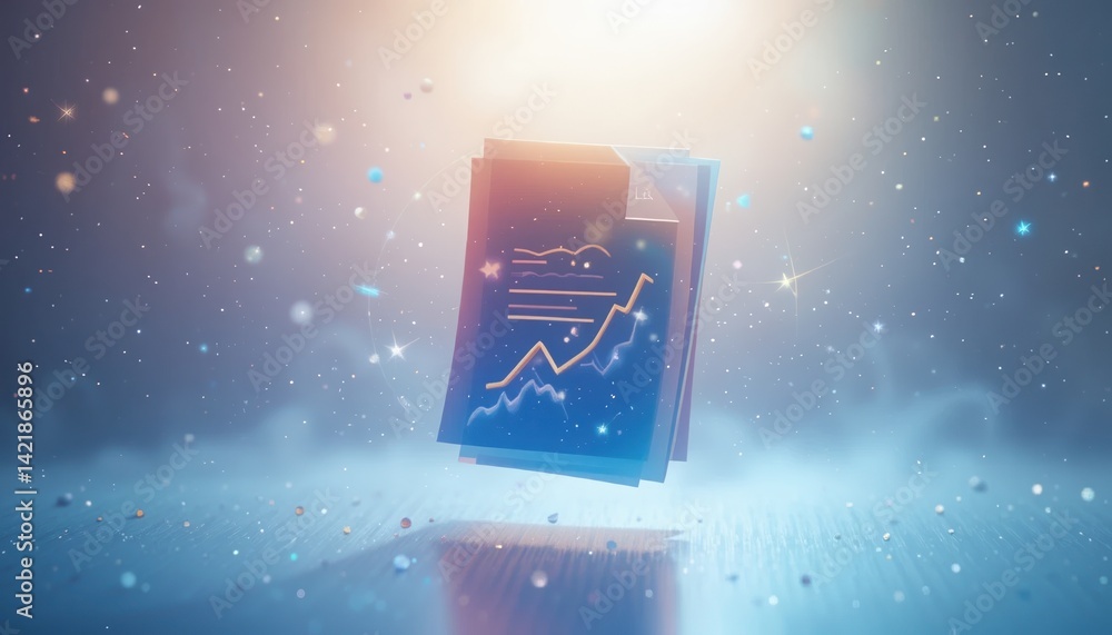 Poster analyzing market trends financial reports visualization digital workspace infographic futuristic env