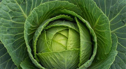 Obraz premium Detailed Fresh Green Cabbage Close Up Featuring Leaf Layers and Head Formation Isolated on White Background Perfect for Agriculture or Healthy Eating Illustration