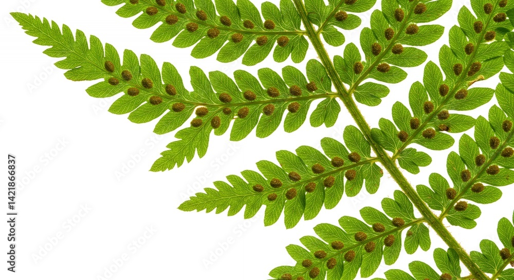 Poster detailed green fern frond displaying sorus patterns isolated on white background perfect for botanic