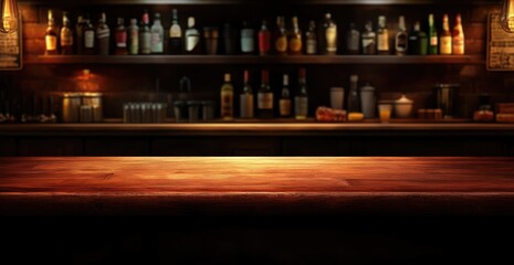 Rustic bar top with liquor display