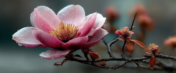 Delicate pink magnolia flower in bloom