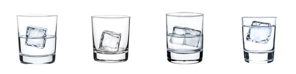 Glasses with ice cubes on a table