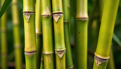 Fototapeta premium Close-up of natural bamboo, showing intricate grain and knots , timber, warm