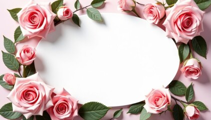 Simple oval photo funeral card template with roses and foliage , death, photo