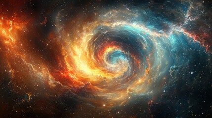 Cosmic swirl nebula, space, fiery colors, swirling gas, background stars, astronomy, science fiction