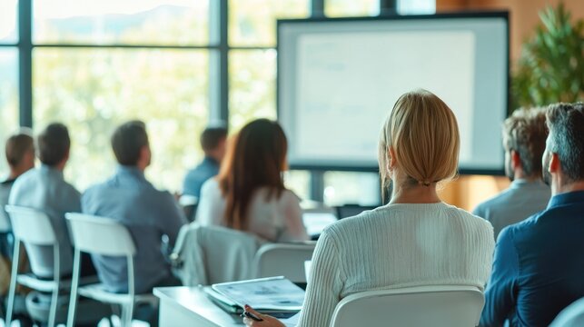 An online business training session takes place, with participants watching and interacting via video conferencing tools