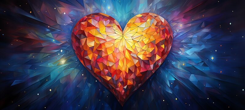 abstrak mozaic color of star heart in drakness, ai generative