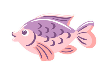stylized illustration showcases a charming pink fish, characterized by its playful design and smooth lines. Its bright colors and whimsical features evoke a sense of joy, for aquatic-themed art.