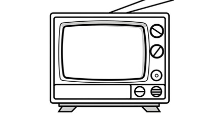 Professional black and white line drawing cartoon television for design projects