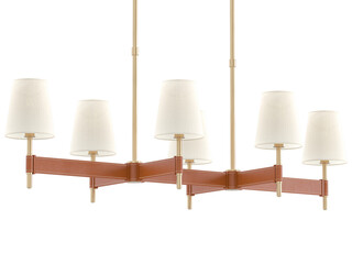 Hastings Linear Chandelier , gold and leather material , Elegant Lighting Fixture Against white...