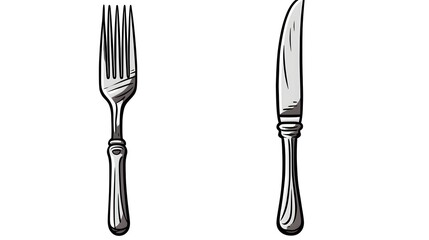 Detailed freehand drawn black and white cartoon knife illustration for creative projects