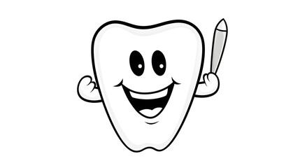Professional freehand drawn black and white cartoon toothbrush illustration for dental hygiene concepts