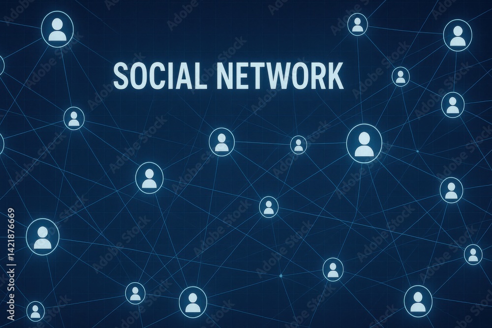 Aufkleber a digital illustration representing a social network, showcasing interconnected nodes with user icon