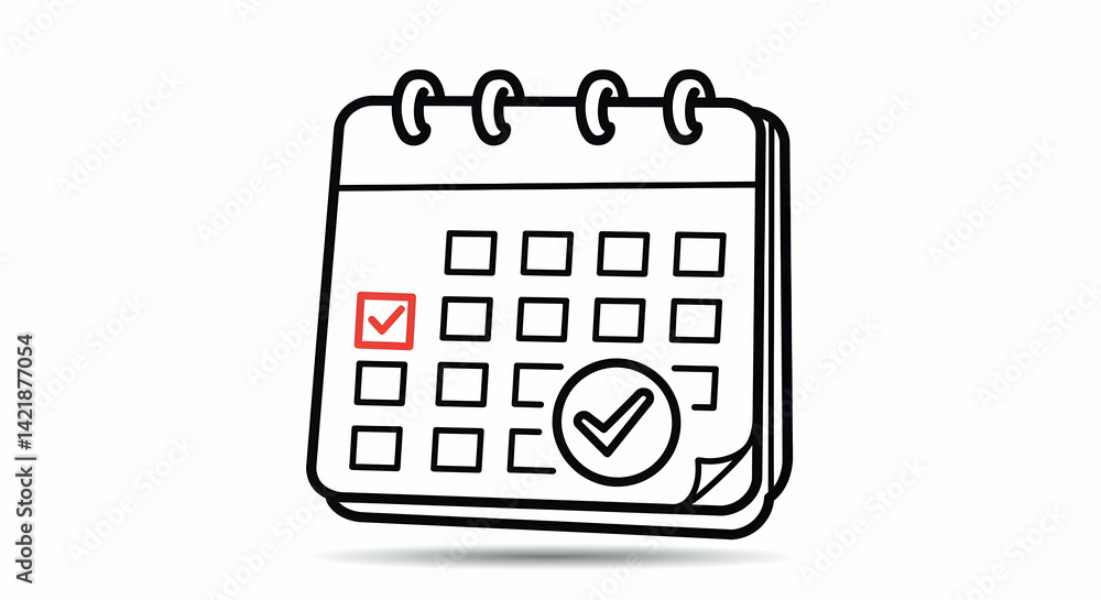 Poster calendar with check mark icon for scheduling and planning