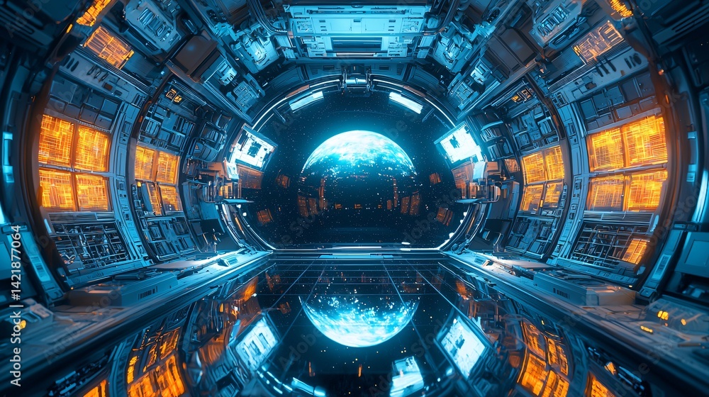 Poster mesmerizing view of a futuristic city with surreal reflections captured in a night scene highlightin