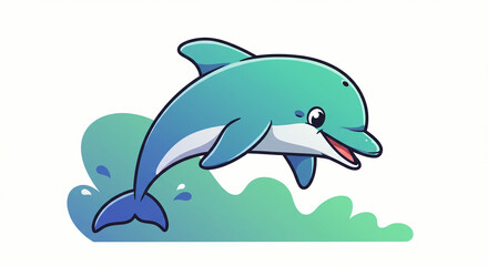 Fototapeta premium Cartoon Dolphin Jumping Over Water with Happy Expression