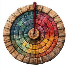 Artistic Color Wheel with Wooden Tiles and Central Pointer Element