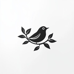 Fototapeta premium Bird Perched on a Branch with Leaves, Minimalist Symbol for Nature, Wildlife, or Environmental Brand