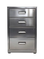 Silver Metal Four Drawer Filing Cabinet Isolated On Transparent Background