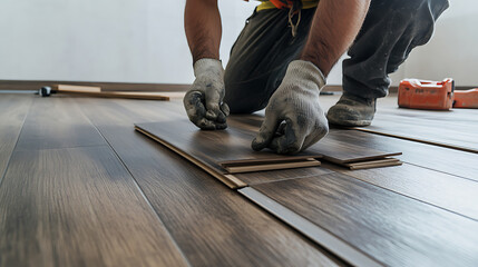 Worker Installing Laminate Flooring