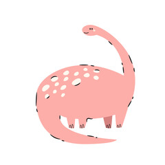 Illustration of adorable cartoon diplodocus dinosaur isolated on white background.