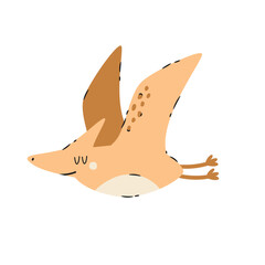 Illustration of funny cartoon pterodactyl dinosaur isolated on white background. © danceyourlife