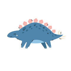 Illustration of adorable cartoon stegosaurus dinosaur isolated on white background.