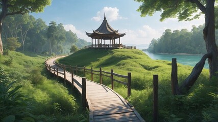 Asiatischer Pavillon an der K&uuml;ste