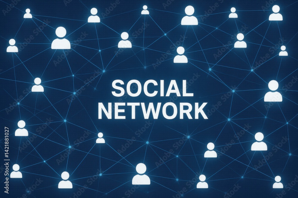 Poster an abstract representation of social networks showcasing interconnected figures. ideal for themes of