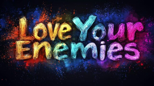Love your enemies text with color cloud and powder explosion background, Seamless Animation Video Background in 4K Resolution