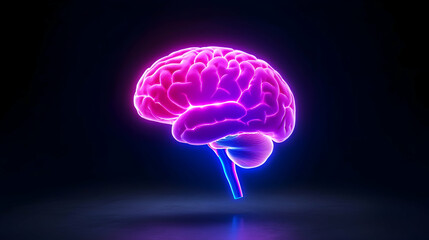 Glowing Pixelated Brain in Neon Pink and Purple