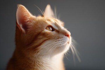 capture serene moment of sitting cat bathed in natural light with ample copy space for text